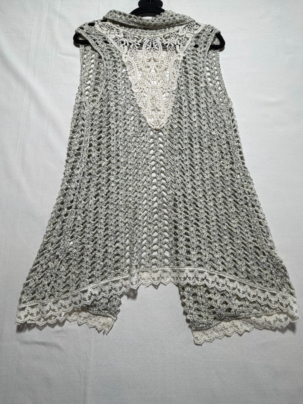 Blu Pepper Cream Crochet Vest Small Ivory Open Front Boho Festival Layering - Picture 2 of 5